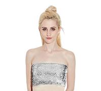 Top de tubo de lentejuelas para mujer, tops cortos sin tirantes brillantes para ropa de club de fiesta, bralette elástico sin relleno, top de sujetador bandeau brillante para disfraz de rendimiento