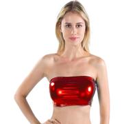 Top de tubo sin tirantes metálico brillante para mujer, para fiesta, baile, bandeau de piel sintética, sin mangas, chaleco para club, camiseta de tubo metálico sin tirantes, rosso, XXL