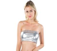 Top de tubo sin tirantes metálico brillante para mujer, para fiesta, baile, bandeau de piel sintética, sin mangas, chaleco para club, camiseta de tubo metálico sin tirantes, plata, M