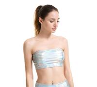Top de tubo sin tirantes metálico brillante para mujer, para fiesta, baile, bandeau de piel sintética, sin mangas, chaleco para club, camiseta de tubo metálico sin tirantes, C, L