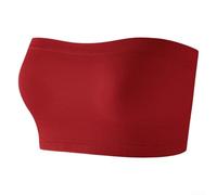 Top de tubo sin tirantes sin costuras para mujer, brasier bandeau sólido, no acolchado, elástico en el pecho para parte superior de hombro descubierto, club de vacaciones, M, L, XL (rojo L)