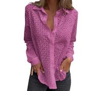 Top deportivo mujer calado manga larga camiseta mujer gran tamaño camisa lino verano top con botón camisas encaje blusa calado superior bordado top moda transpirable 2025 Tops, malva, XXL