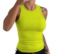 Top Deportivo Mujer Camiseta Amarilla Tank Top sin Mangas Informal Blusa de Tirantes Camiseta Rib Cuello básico de Verano Básica Shirt Sexy Holgada Casual Chaleco Tops Elegante S Menta Verde-b