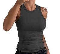 Top Deportivo Mujer Camiseta Mujer Tank Top sin Mangas Informal Blusa de Tirantes Camiseta Rib Cuello básico de Verano Básica Shirt Sexy Holgada Casual Chaleco Tops Elegante S Grey-b