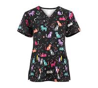 Top Deportivo Ofertas Blusa con Estampado De Dibujos Animados De Uniforme De Trabajo De Manga Corta con Cuello En V para Mujer Camisas Negras Mujer Camiseta ESPA Tarjeta 50 Cumpleaños Mujer