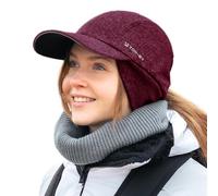 TOP-EX M/L/XL - Gorra de béisbol impermeable para mujer de invierno con orejeras, cola de caballo, gorro cálido con forro polar para mujer, gorro de invierno para correr reflectante, M-L