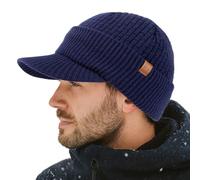 TOP-EX PolarWool™ 100% Lana Merino Gorro con Visera para Hombre y Mujer, Gorro de Invierno de Punto Beanie con Forro Polar para Actividades al Aire Libre, Correr, Esquí, M-XXL, azul marino, M-L