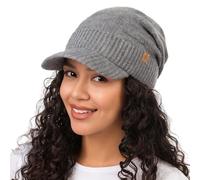TOP-EX PolarWool™ 100% lana merino L/XL/XXL forro polar Slouchy gorro de punto con visera cálido gorro de invierno para hombre y mujer, gris, M-L