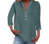 Top Femme Coton Lin - Camisa de lino Cuello Mao Femme Blusa Les Oisirs al aire libre Camisa diaria Blusa con Bolsillos Portátiles Camiseta Color Sólido Ligero Blusa De Verano Camiseta, A-Green, L