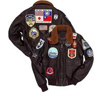 TOP Gun G-1 - Chaqueta de piel de vacuno con bolsillos tradicionales de color azul marino y bolsillos | Air Force A2 Flight, marrón, XS