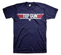 Top Gun Licenciado Oficialmente Distressed Logo Hombres Camiseta (Azul Marino), Medium