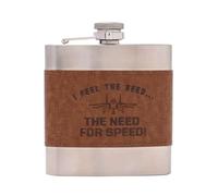 Top Gun - Petaca de acero inoxidable con funda de piel sintética y caja de regalo, talla única, siente la necesidad de velocidad