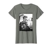Top Gun Talk To Me Goose Black and White Photo Action Movie Camiseta, Mujer, Verde Militar Jaspeado, L