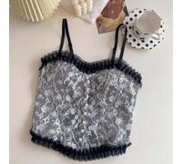 Top halter de encaje sin mangas para mujer con acolchado para brasier deportivo, camisas de verano alternativas, ropa casual, talla única (es negro talla única)