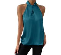 Top halter mujer elegante satén sin mangas camiseta mujer hombros descubiertos top mujer blusa monocolor mujer tops verano tops ligero y delgado blusa de verano, verde, M