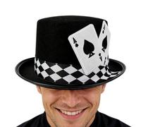Top Hats For Men - Playing Card Pattern Magician Costume Felt Top Hat, Novelty Stage Performance Accessory For Shows Cosplay Halloween School Plays Themed Events Entertainment Use
