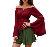 Top Hombros Descubiertos de Algodón Alto Hombro Denudee Mujer Chic Tops Color Sólido Básico Tops Oversize Camiseta Cómodo Túnica de Noche Las Vacaciones Elegante Superior Ligero Transpirable Camisa