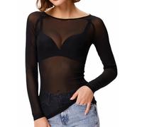 Top, Jersey Termicas Camisa Tul Encaje Rojo Tops Blusa Fiesta, Algodon Interiores Jersey Brillante Mujer Invierno Interior Térmica Body Camiseta Tul Manga Larga, S