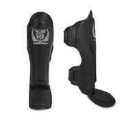 Top King New Pro - Espinilleras de cuero para Muay Thai (negro, XL)