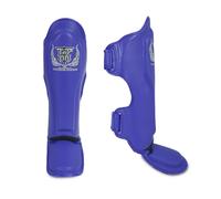 Top King New Pro - Espinilleras de piel para Muay Thai, color azul, talla M
