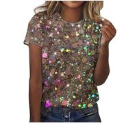 Top Lentejuelas Mujer Noche Camiseta Mujer Algodón Cuello Redondo Talla L Camiseta Personalizado Fiesta Noche Verano Top Noche Club Camiseta 2025 Nueva Top Moderna Blusa Fluida Tops sueltos Túnicas