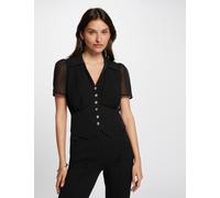 Top manga corta con pliegues negro mujer 40