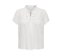 Top Manga Corta Cuello Redondo Escote en V Blusa Holgada Detalles de Lazo, Color:Blanco, Talla:42