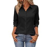 Top Manga Larga Mujer Color Liso Cuello de Solapa - Moda Mujer Primavera Único Cómodos, Camisa Chic Glamour, Blusa Ocasiones Informales Y Profesionales Negro XXL