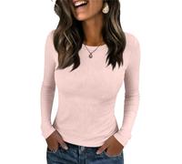 Top Manga Larga Mujer Color Liso Cuello Redondo - Ropa Mujer Primavera 2026 Glamour Descanso, Camiseta Slim Fit Basica Moda, Blusa Adecuados para Primavera Y Otoño Rosa Claro M