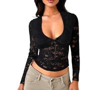 Top Manga Larga Mujer, Lencera Camiseta Termica, Body Jersey Rojo Elegantes Encaje Bralette Interiores Jersey Brillante Fiesta Top Brillo Camiseta Blusa Blusa Mujer Manga Larga, XL