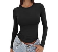 Top Manga Larga Mujer Skims - Camiseta Deportiva Mujer Blusa Uni-Color Tops Primavera Otoño Camisa Casual Camiseta Camiseta Simple Blusa Amplia Gama De Colores Camisa Crewneck Tops, Negro , XL