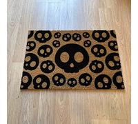 Top Mat Felpudo Calaveras Coco Natural Pintado a Mano 60x40 cm Antideslizante Base Látex - Alfombrilla Entrada Casa Exterior Resistente Diseño Decorativo