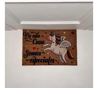 Top Mat Felpudo En Esta Casa Somos Especiales Unicornio - Coco Natural 60x40 cm Antideslizante Base Látex - Alfombrilla Entrada Casa Exterior Resistente Fácil Limpieza Diseño