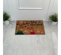 Top Mat Felpudo Feliz Navidad Reno Coco Natural 60x40 cm Antideslizante Base Látex - Alfombrilla Entrada Casa Exterior Resistente Diseño Decoración Navideña