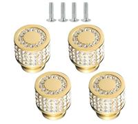 TOP-MAX 4 tiradores de cristal para cajones, tiradores de armario con diamantes de imitación brillantes con tornillos, manijas de armario para decoración de muebles del hogar (dorado, redondo)