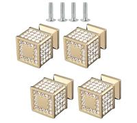 TOP-MAX 4 tiradores de cristal para cajones, tiradores de armario con diamantes de imitación brillantes con tornillos, manijas de armario para decoración de muebles del hogar (dorado, cuadrado)
