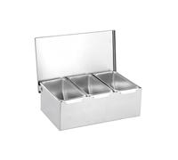 TOP-MAX Dispensador de condimentos, bandeja de especias de acero inoxidable con 3 compartimentos y tapa para almacenamiento de especias de cocina