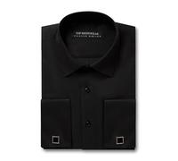Top Mens Wear Camisas de vestir formales negras con doble puño, corte ajustado, incluyen gemelos de metal, manga larga, Negro, 3XL