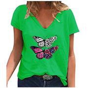 Top Moda Casual Impreso Mujeres V-Cuello Holgado Camiseta de Manga Corta para Mujeres Blusa Chispa Marea Disfraz Señoras, verde, 3XL