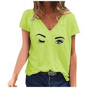 Top Moda Verano Mujer Camiseta Casual Cuello en V Manga Corta Blusa de Mujer con Estampado Tops de Verano, amarillo, 5XL