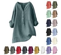 Top Mujer Chic Y Elegante Cuello en V, Blusas Y Blusas Mujer De Gran Tamaño, Camisa Con Bolsillo Y Botón Blusa Mangas Enrollables Blusa Casual Top Suelto Ropa Diaria Top, Sky Blue, 5X-Large