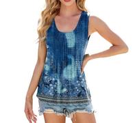 Top Mujer Primavera Verano Cuello Redondo Sin Mangas Impreso Grande Camiseta Camiseta Top Top Camiseta Grande Nueva Colección, azul, L