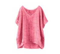 Top mujer verano manga corta - Camiseta Damen Oversize Blusa Transpirable Ligero Blusine Lino Algodón Camisa Color Sólido Moda Camiseta Cómodo Casa Blusa Viaje Vacaciones, Watermelon Red, XXXXXL