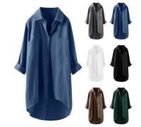 Top para mujer de algodón y lino - Camisa anti UV para mujer de manga larga - Camisa de espalda - Blusas casuales - Blusa suelta superior al aire libre - Top protección solar ropa lisa Loungewear