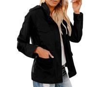 Top para mujer, talla grande, lino, chaqueta para mujer, media temporada, elegante, con cremallera, abrigo de color puro, manga larga, sudadera con bolsillos altos, informal, sudadera suelta, Negro