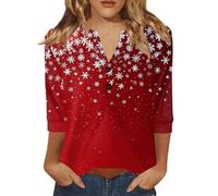 Top para mujer tallas grandes fitness Navidad moda camisa manga 3/4 Navidad Comfy cuello en V Profundo Blusa fea de Navidad para mujer elegante y elegante camiseta, 02#red, XXL