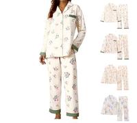 Top Pijama Mujer Manga Larga Pantalones De Pijama Largo Y Fluido Mujer, Conjunto De 2 Piezas Pijama Con Botón 2026 Nueva Ropa De Dormir Impreso Con Patrón Camiseta Manga Larga Camiseta, rosa, L