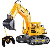 Top Race Excavadora de Control Remoto RC Totalmente Funcional Con 7 Canales, Luces y Sonido - Juguete Tractor Para Niños y Niñas