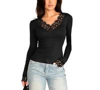 Top Rojo Mujer, Elegante Camisa Transparente Encaje Blusa Algodon Top Body Blusa Negra Fiesta, Manga Brillante Lencera Basica Jersey Termica Tirantes Camisetas Interiores Mujer, XS