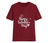 Top Round Day Hombres Happy Neck Gnomes Print San Valentín Mujer Día de San Valentín Camiseta Manga Corta Mujer Blusa Mujer Brillante Top, rojo, L